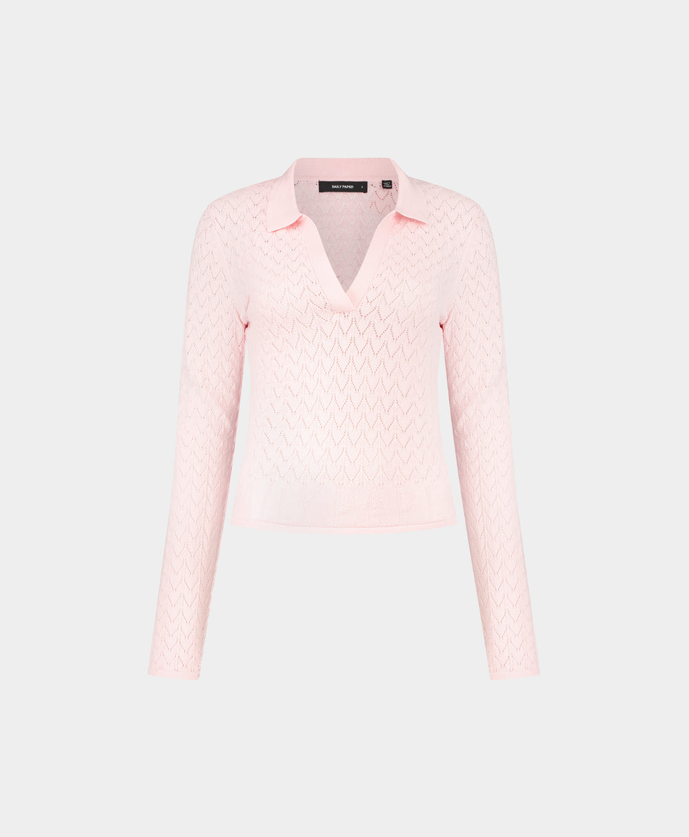 DP - Ice Pink Ada Knit Longsleeve Polo - Packshot - Front