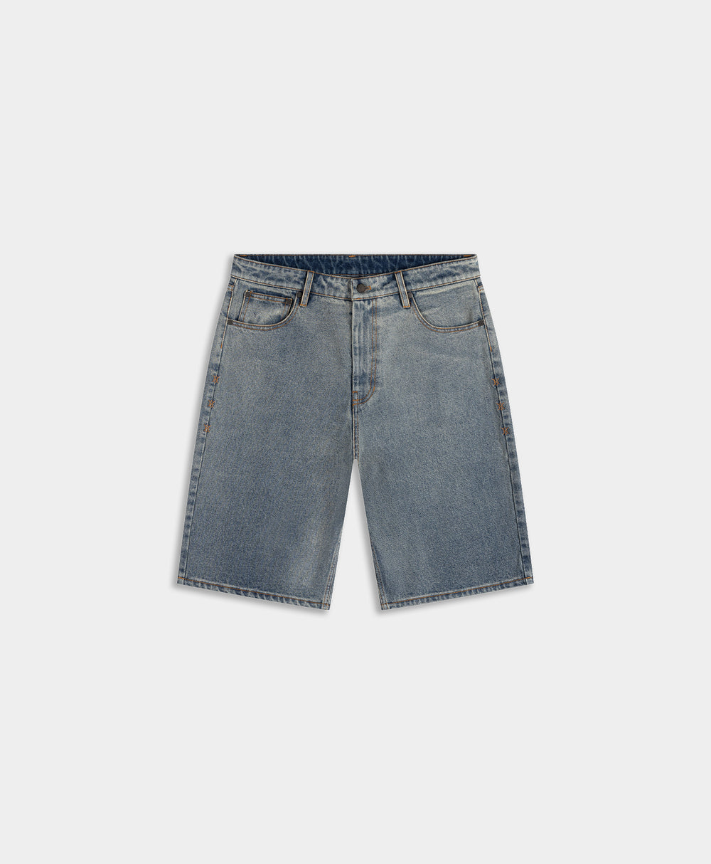 DP - Denim Compact Shield Embroidery Denim Shorts - Packshot - front