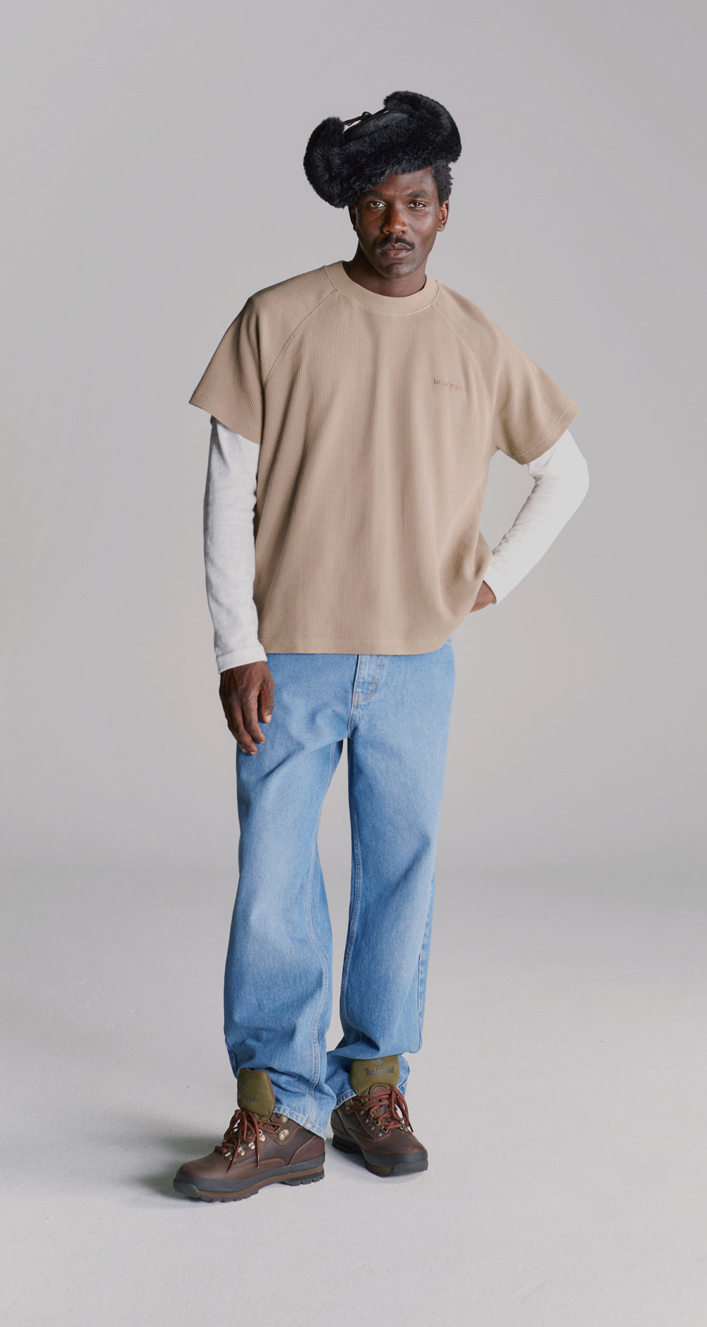 DP - Irish Cream Waffle Boxy T-Shirt - Modelshot - men - front