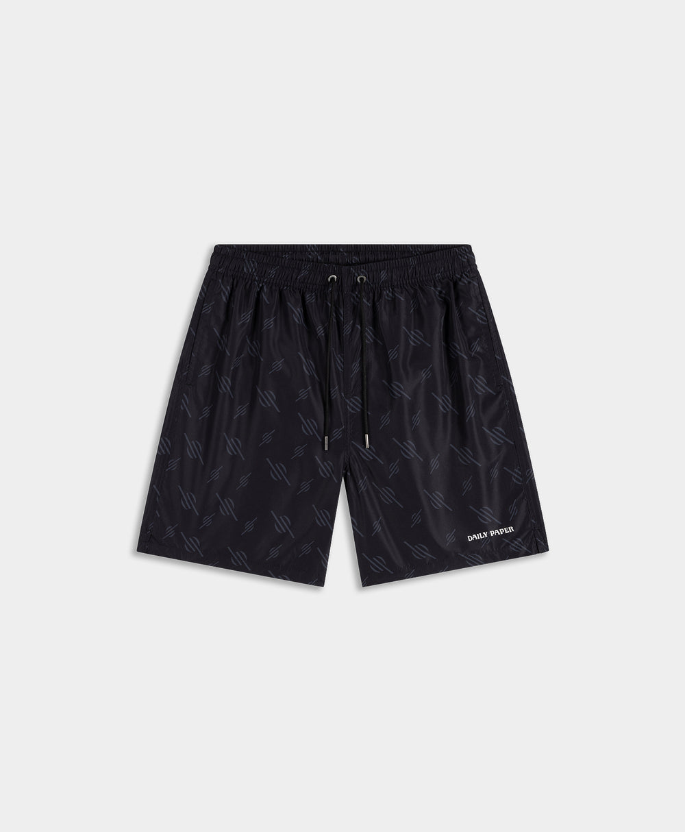 DP - Black Irregular Monogram Swim Shorts - Packshot - front