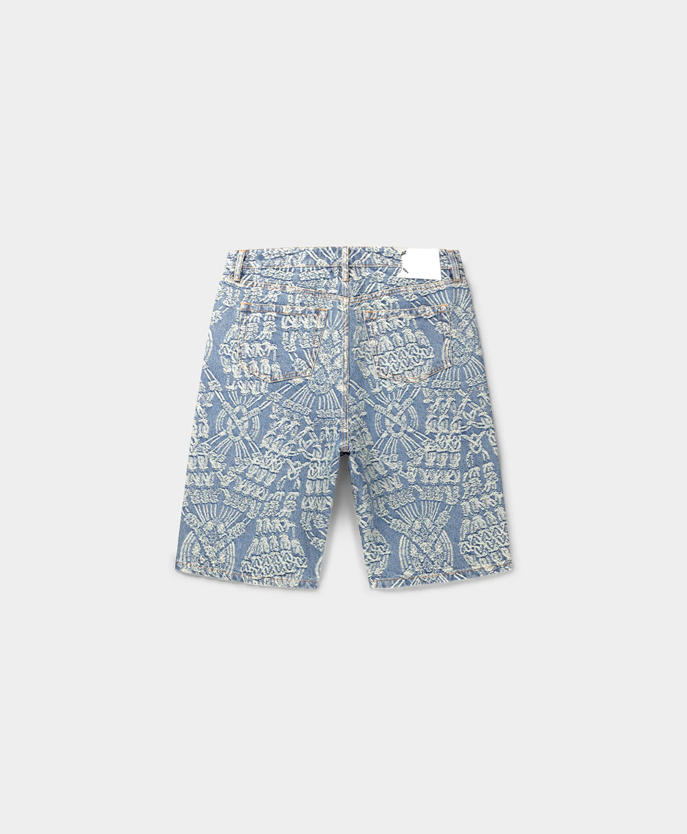 DP - Mid Blue Macrame Denim Shorts - Packshot - Rear