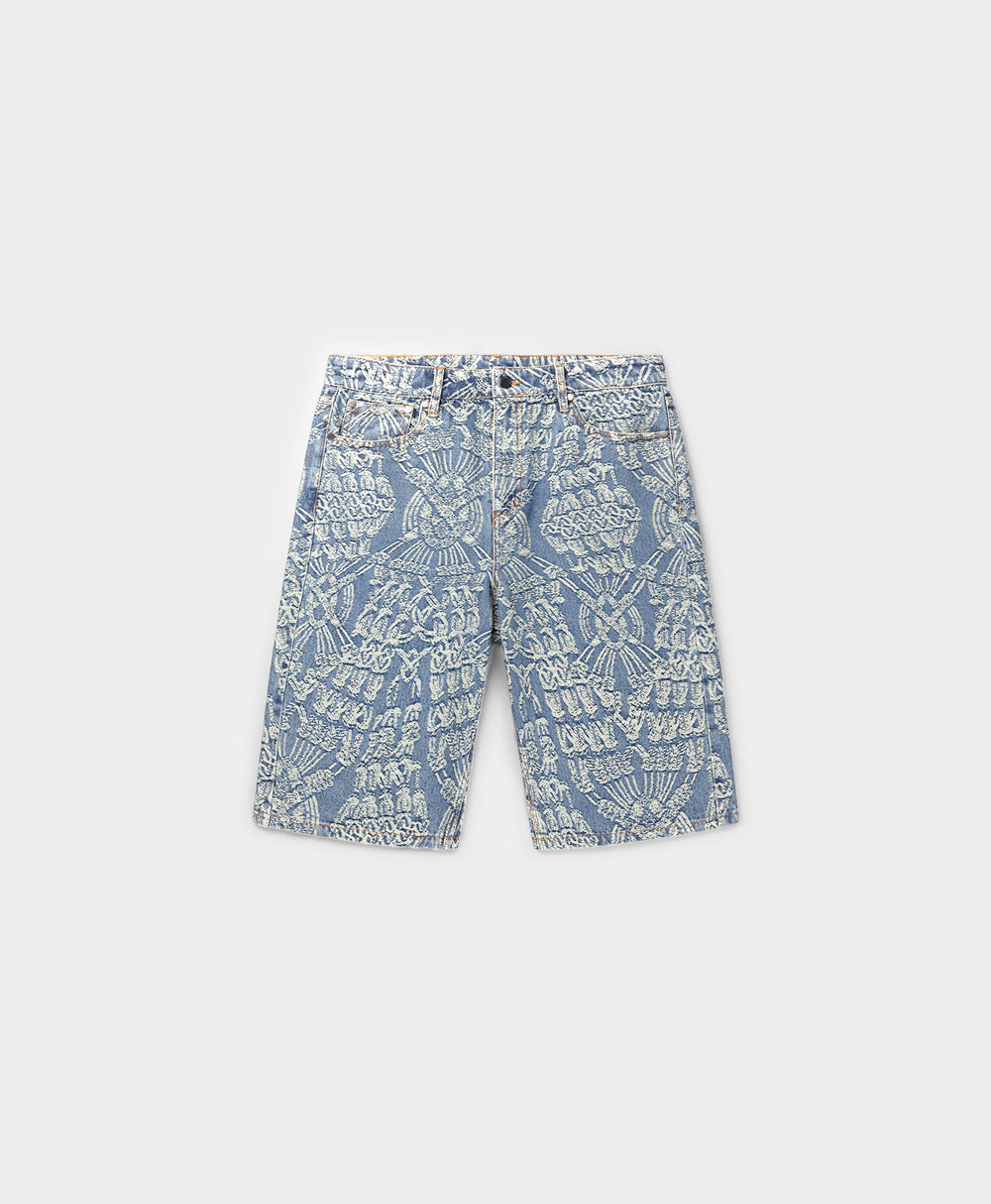 DP - Mid Blue Macrame Denim Shorts - Packshot - Front