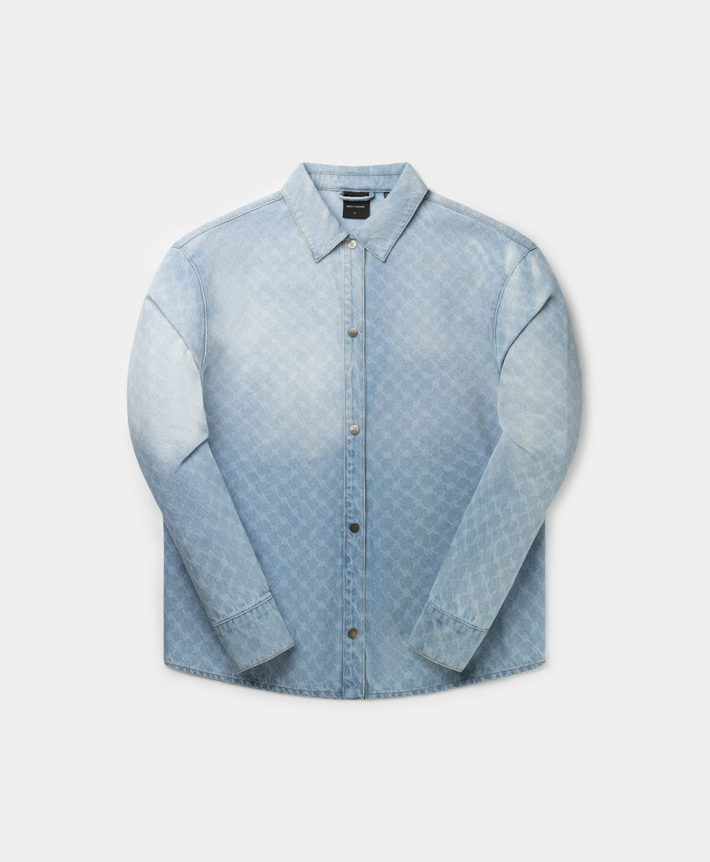 DP - Mid Blue Rahul Monogram Denim Shirt - Packshot - Front
