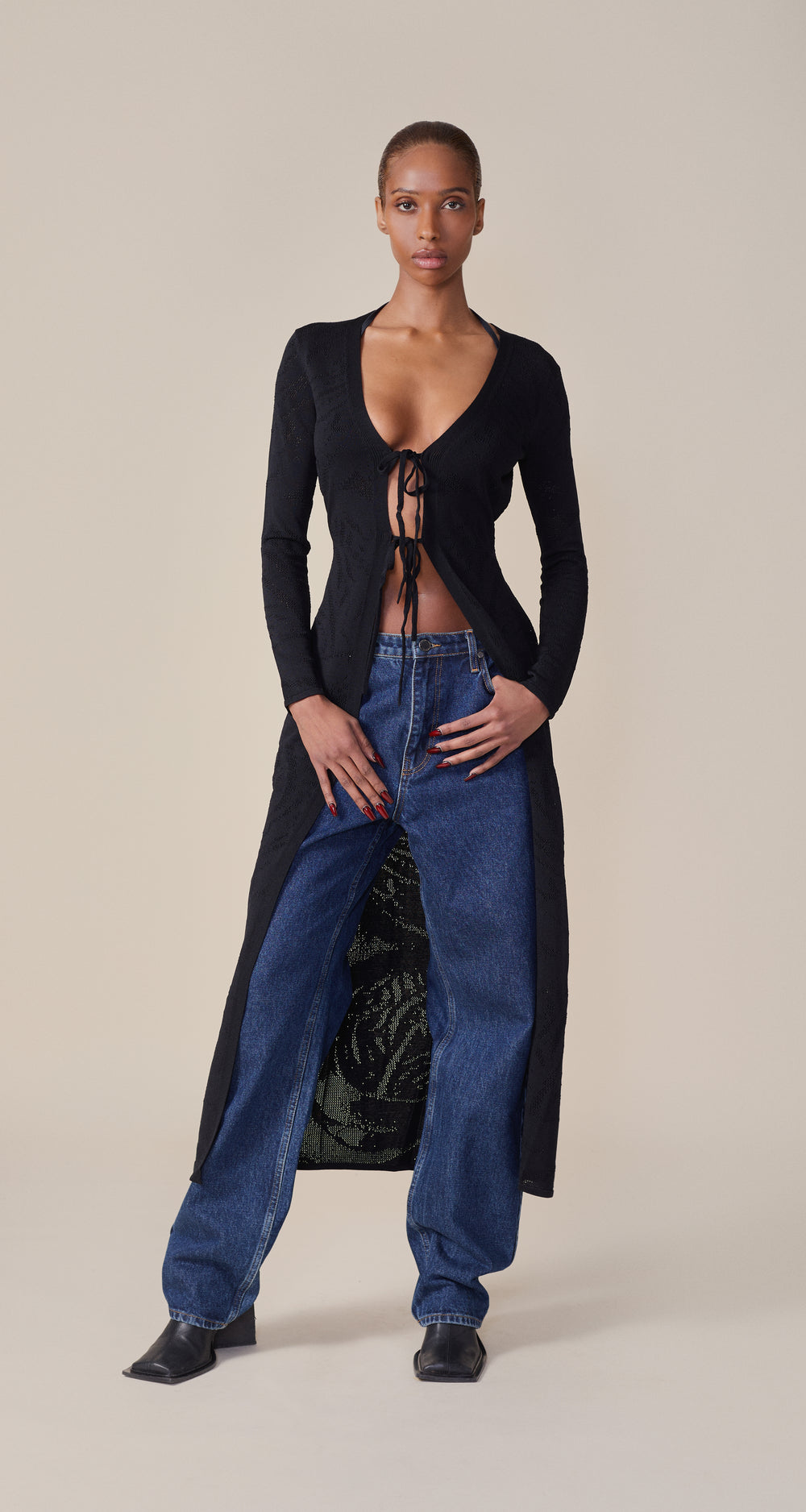 DP - Black Braided Long Cardigan - wmn - Front