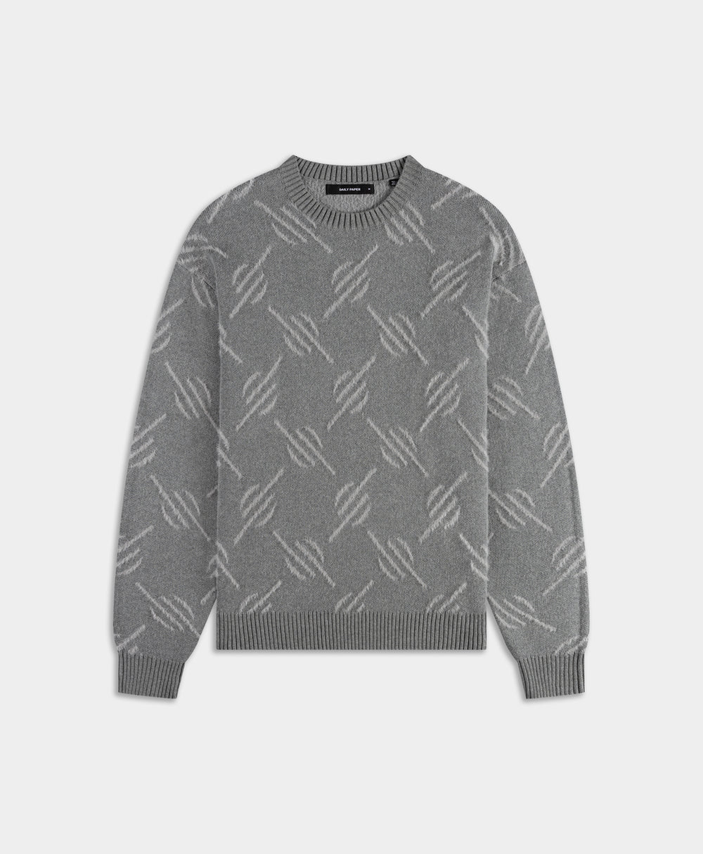 DP - Grey Tevin Monogram Knit Sweater - Packshot - front