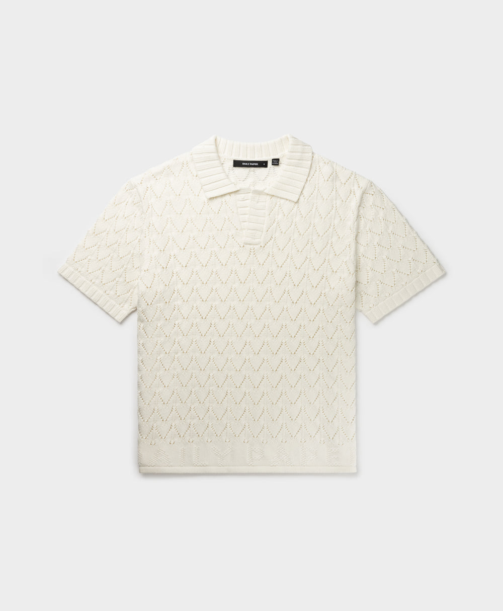 DP - White Yinka Relaxed Knit Sweater Polo - Packshot - Front 