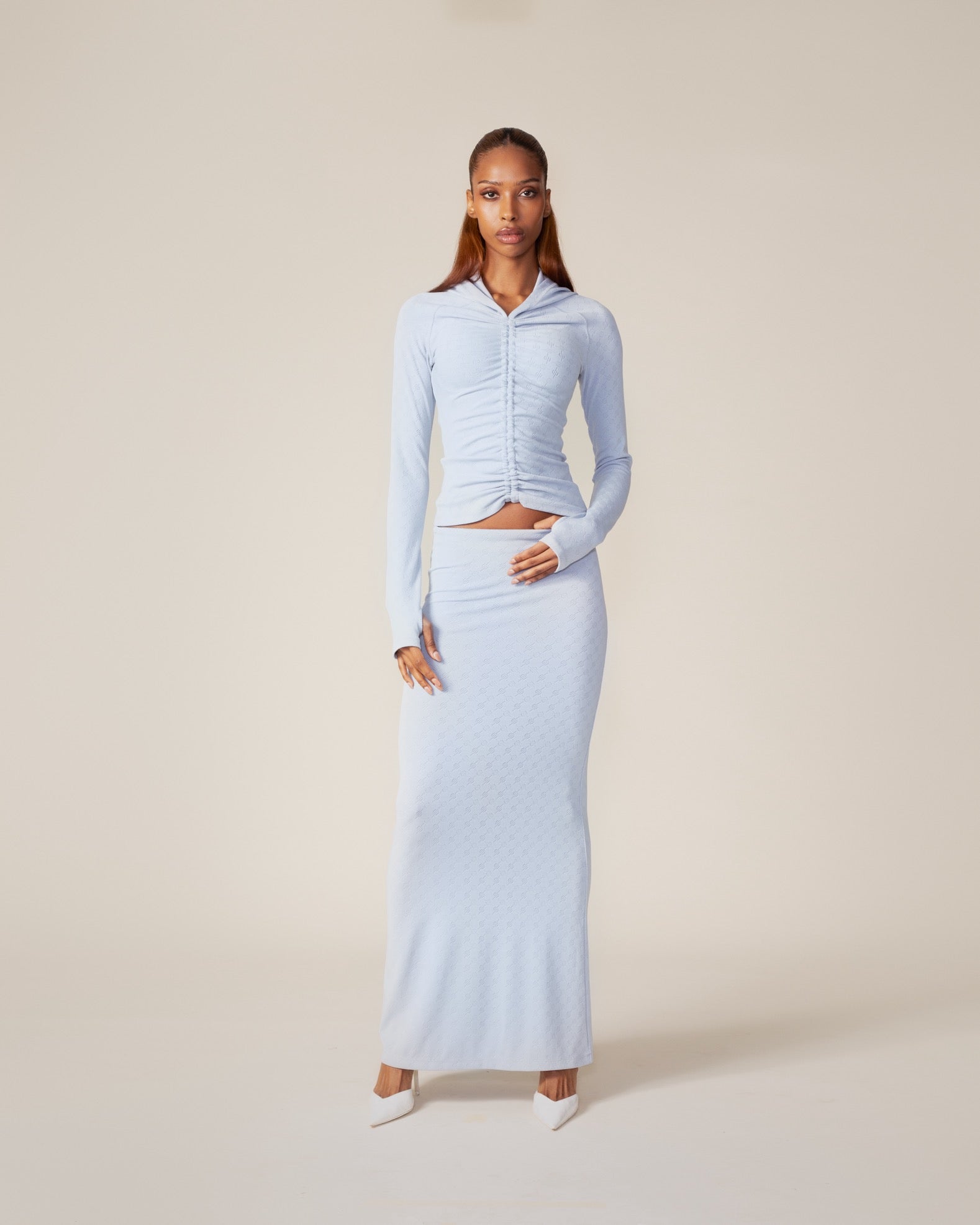 DP - Subdued Blue Monogram Maxi Skirt - modelshot