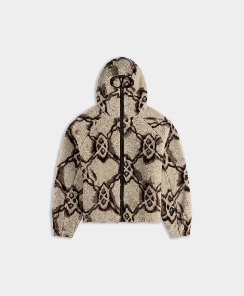 DP - Off White Burned Shield Sherpa Hoodie - Packshot - front 