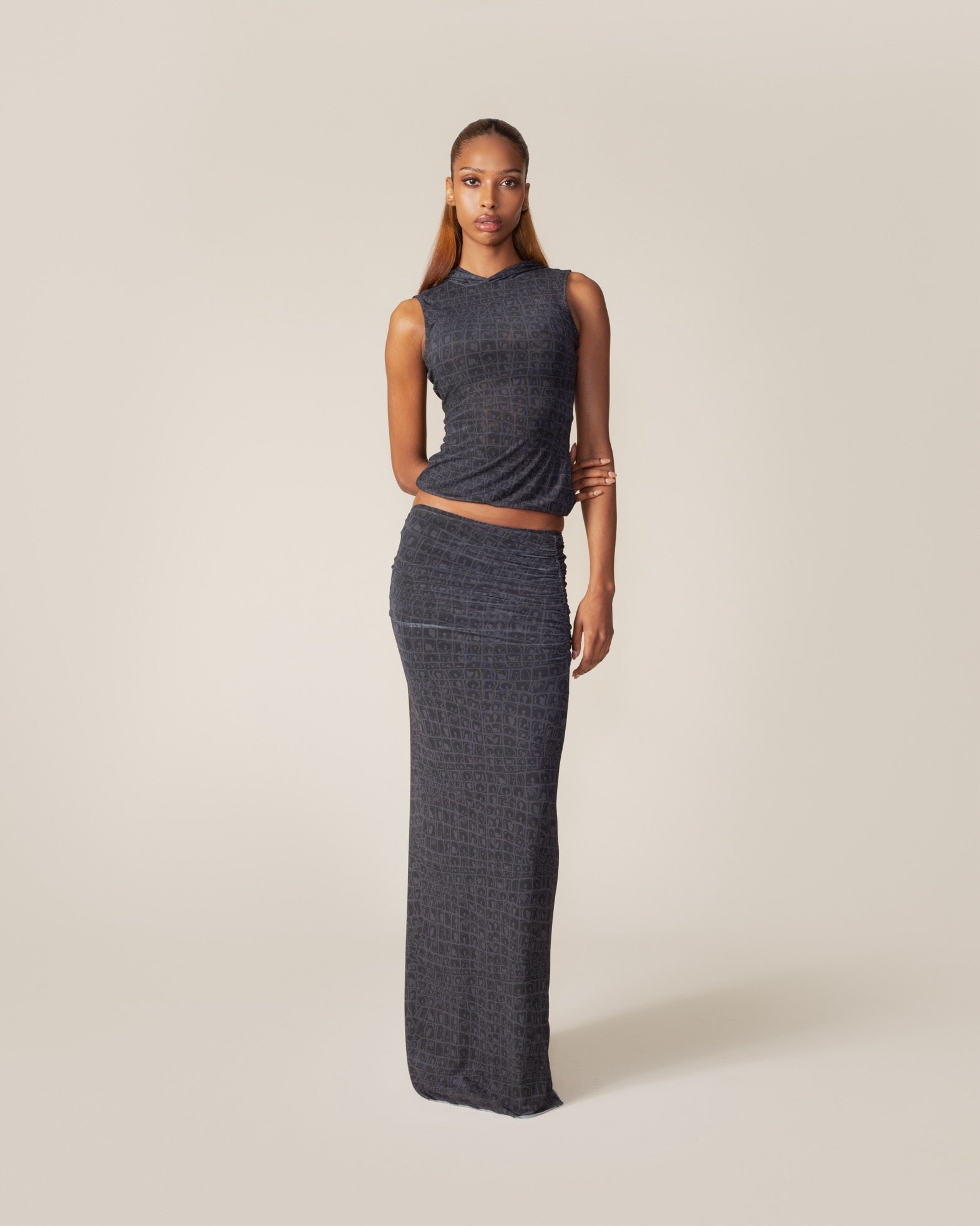 DP - Black Oyster Digital Croc Skirt - Modelshot - front