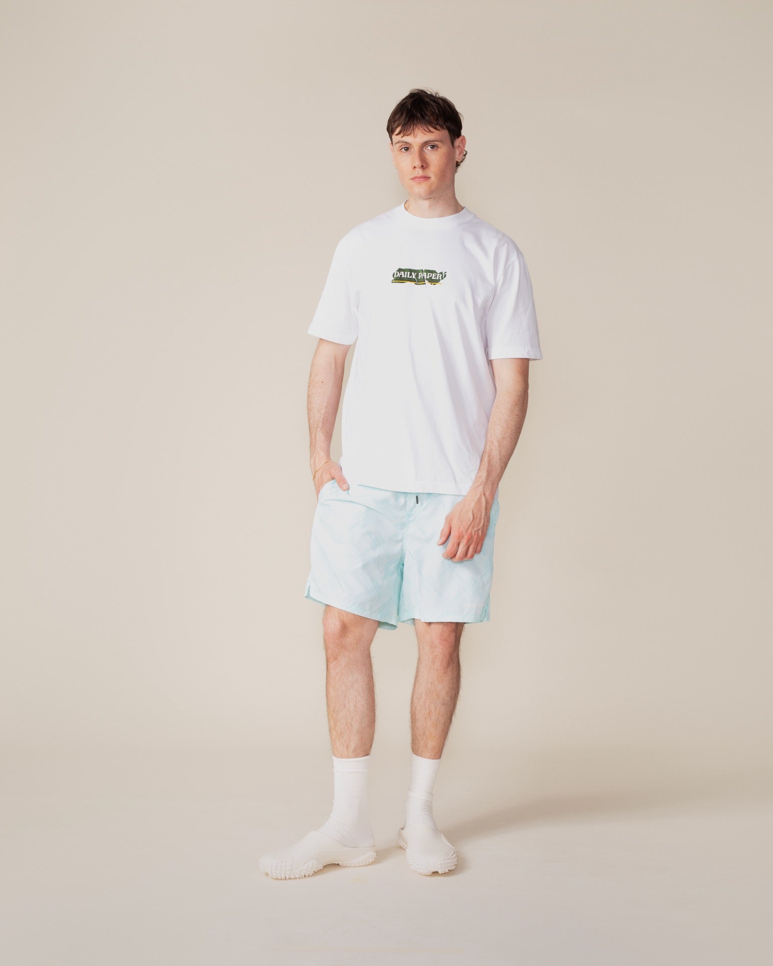 DP - Salt Water Blue Dotted Monogram Swimshorts - Modelshot - front 
