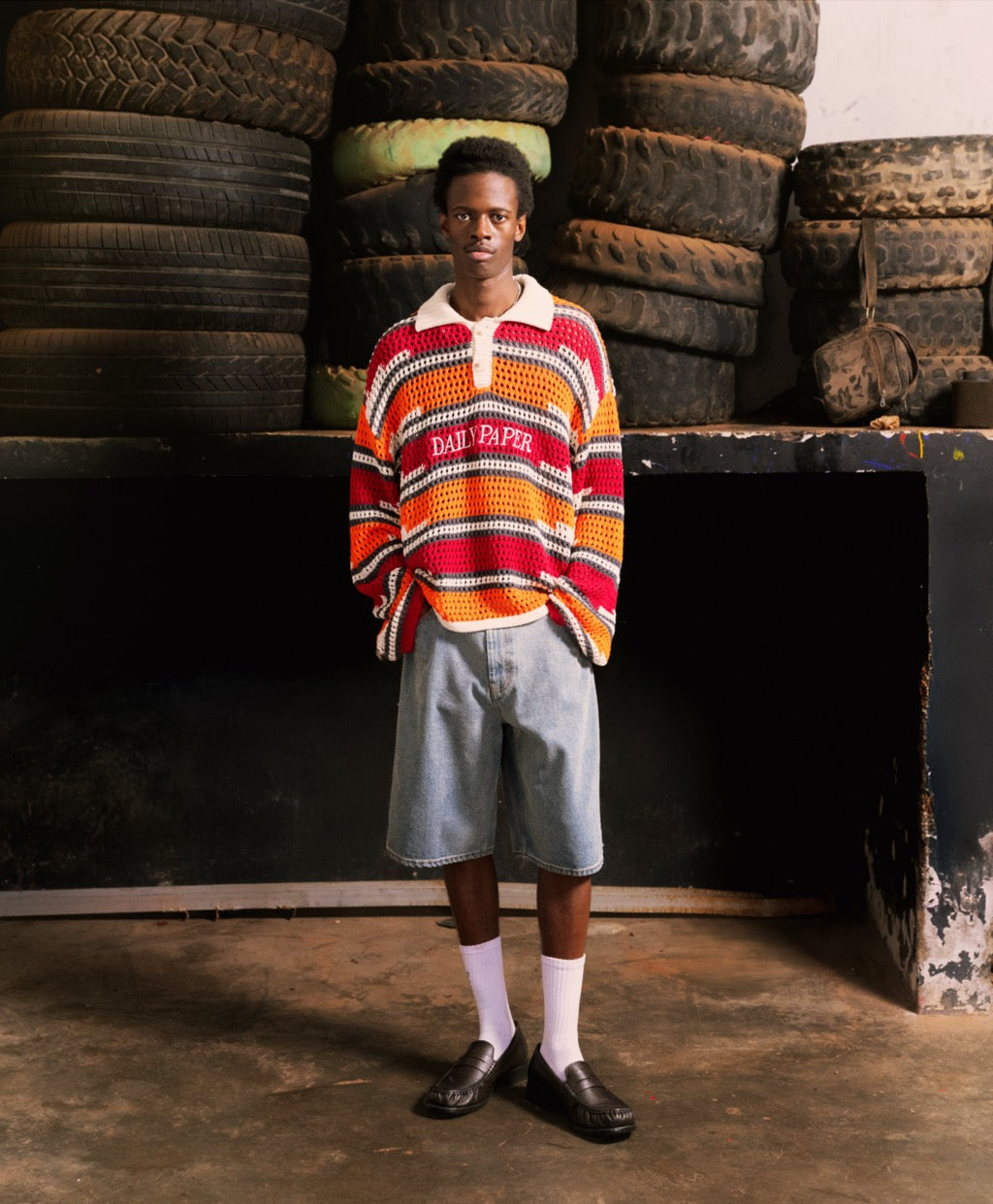 DP - Haute Red Tigerlily Kente Stripe Knit Polo - Packshot - detail