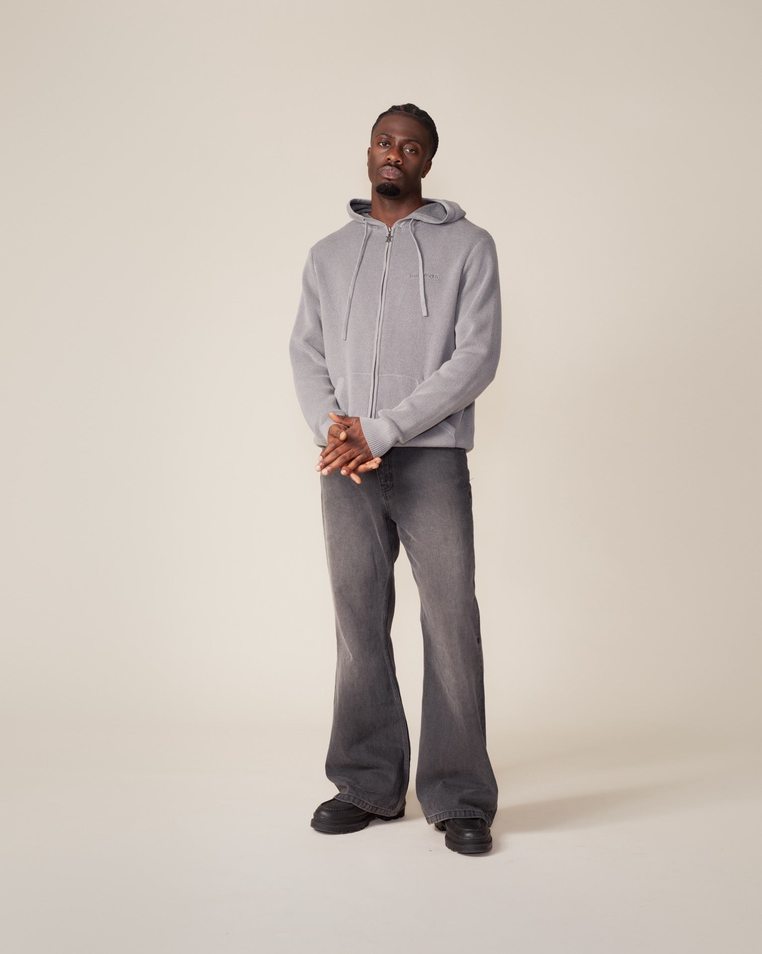 DP - Formal Grey Flat Knit Zip Hoodie - Modelshot - mens