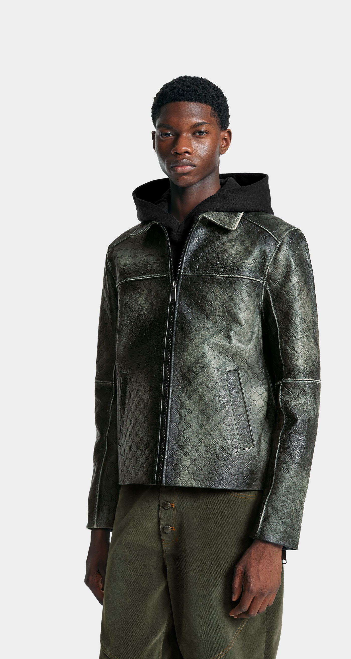 DP - Cardamon Green Silence Monogram Leather Jacket - Modelshot - men - detail