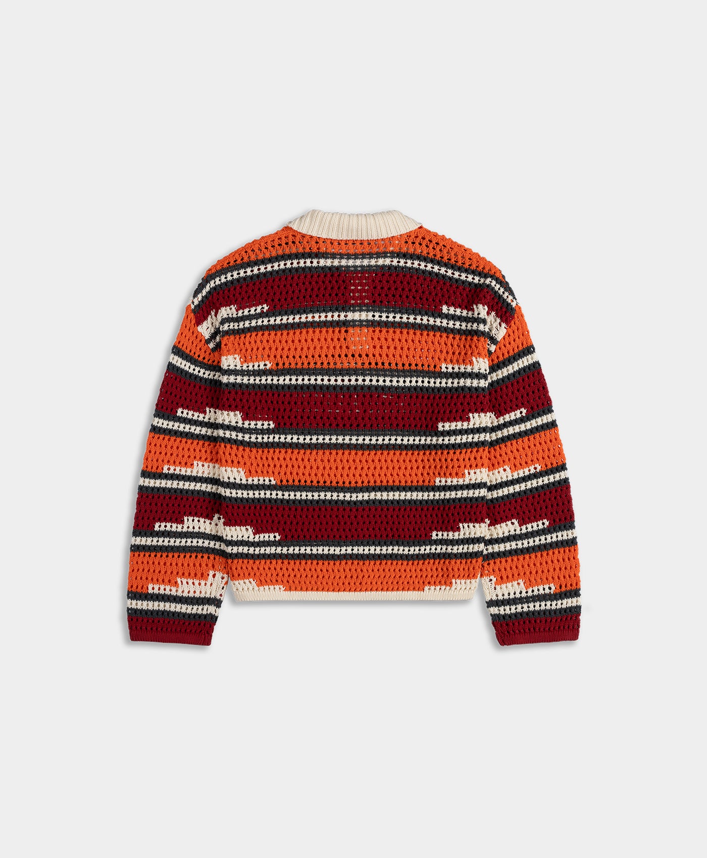 DP - Haute Red Tigerlily Kente Stripe Knit Polo - Packshot - rear