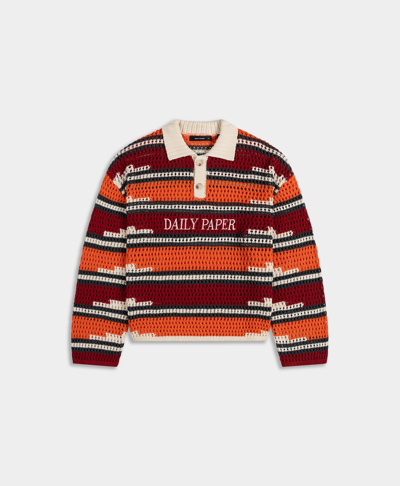 DP - Haute Red Tigerlily Kente Stripe Knit Polo - Packshot - front