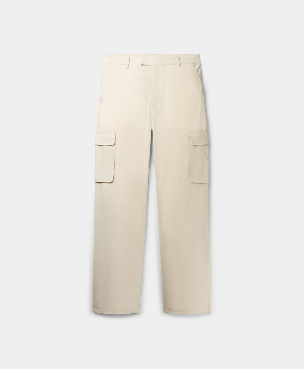 DP - Beige Linen Cargo Pants - Packshot - front 