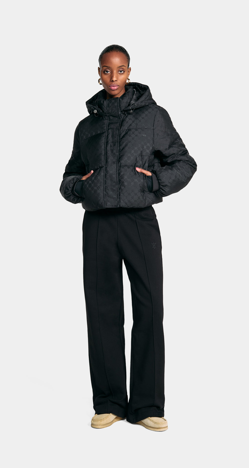 DP - Black Monogram Cropped Puffer Jacket - Wmn - Front