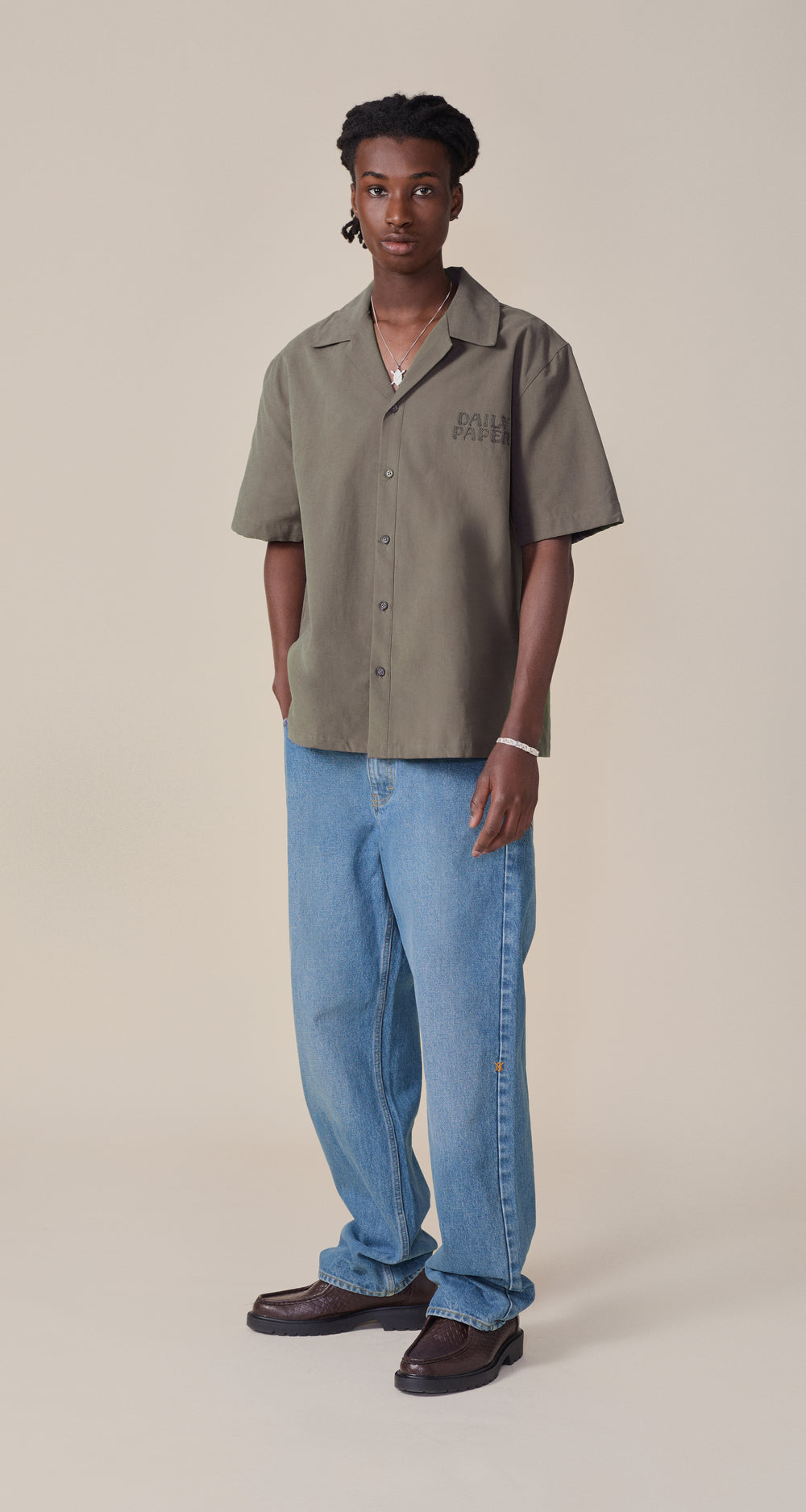 DP - Army Green Chain Stitch Shirt - men - front 