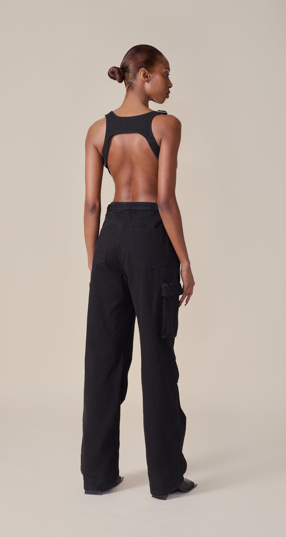 DP - Black Cotton Dungaree - Modelshot - wmn - rear