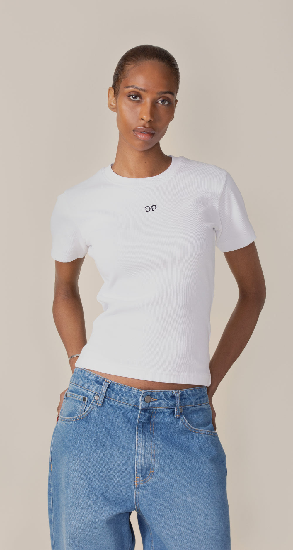 DP - White Unit Rib Fitted T-Shirt - wmn - front 