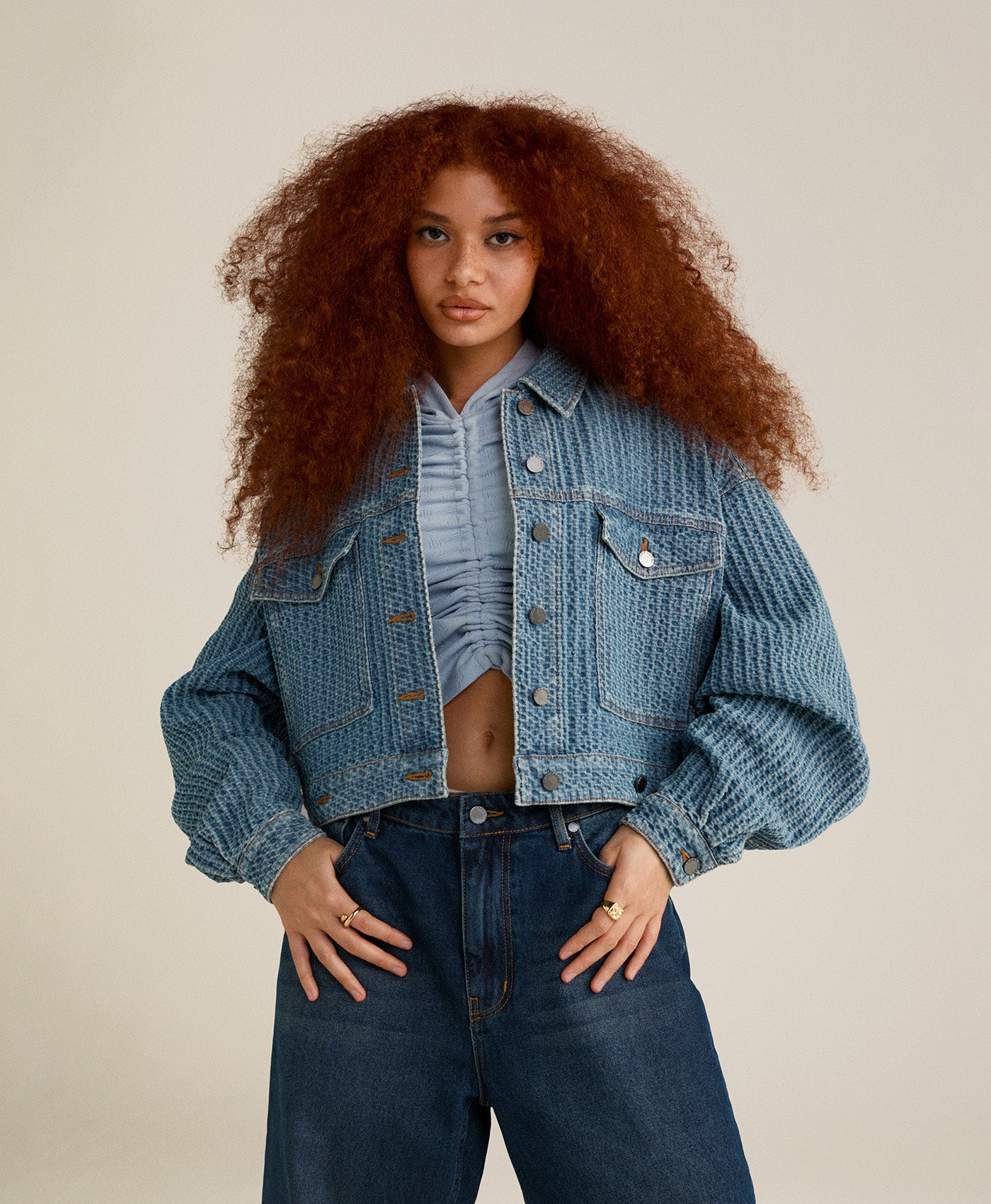 DP - Light Blue Relaxed Denim Jacket - Modelshot - wmn - front