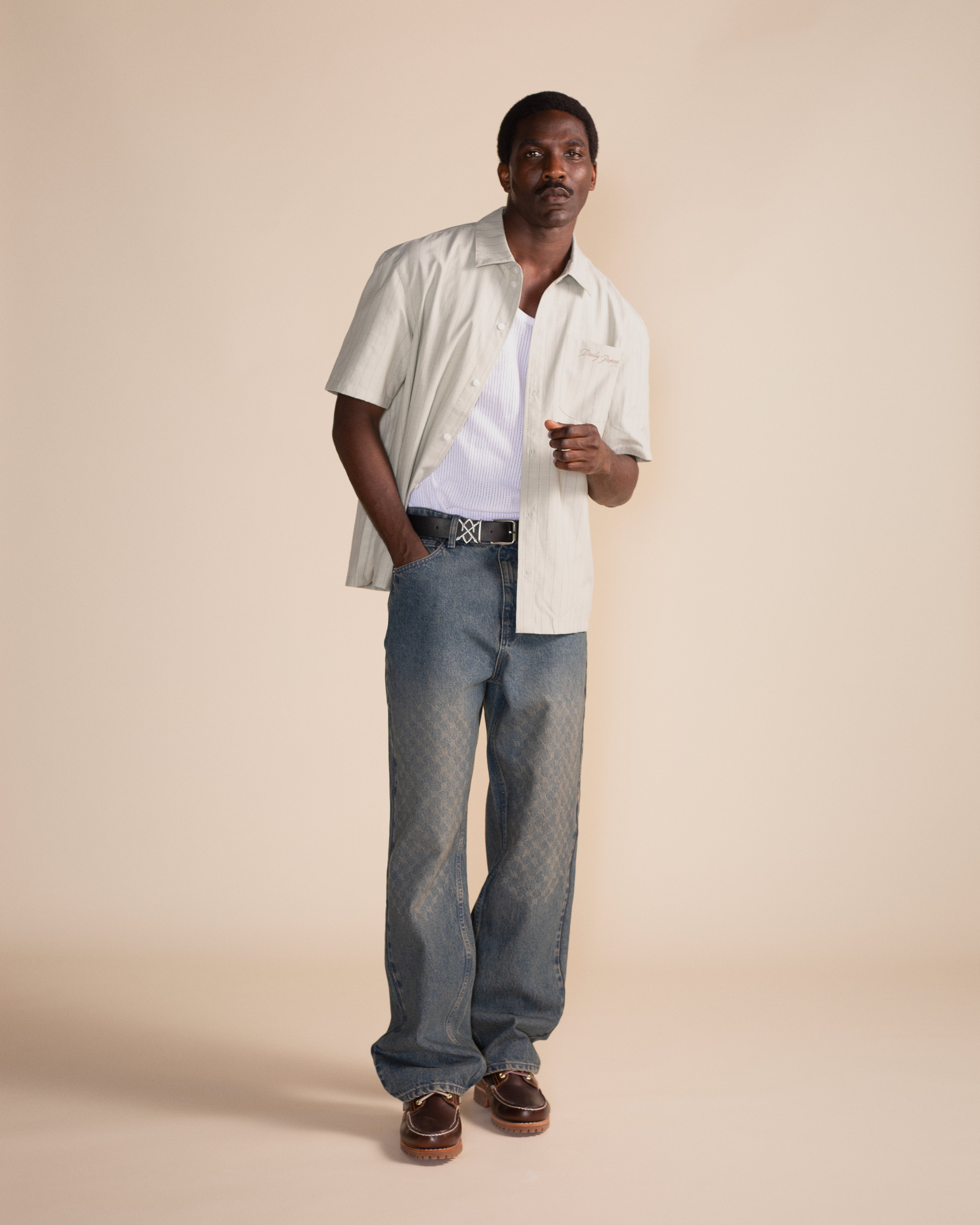 DP - Green Stripe Script Shirt - Modelshot - mens