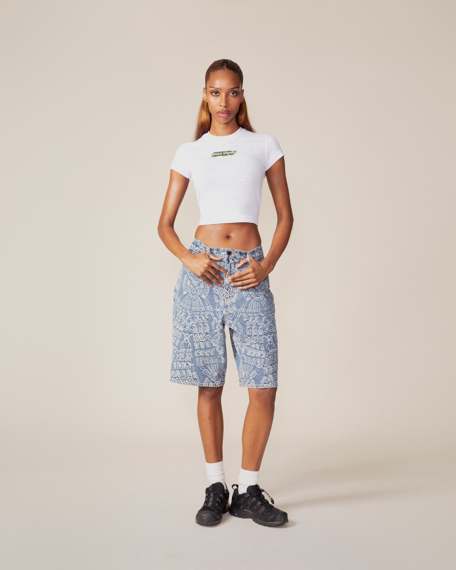 DP - Mid Blue Macrame Denim Shorts - Modelshot - wmns