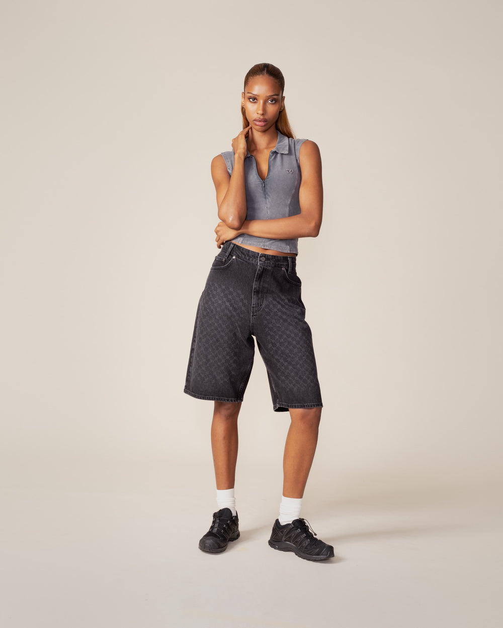 DP - Formal Grey Washed Jersey Polo - wmn - Front