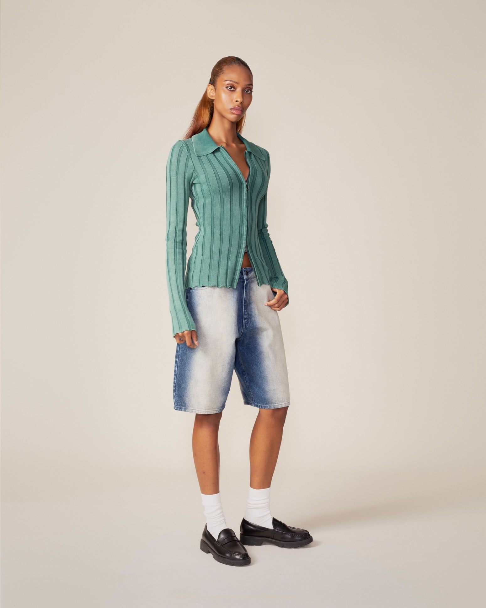 DP - Bistro Green Washed Knit Cardigan - Modelshot