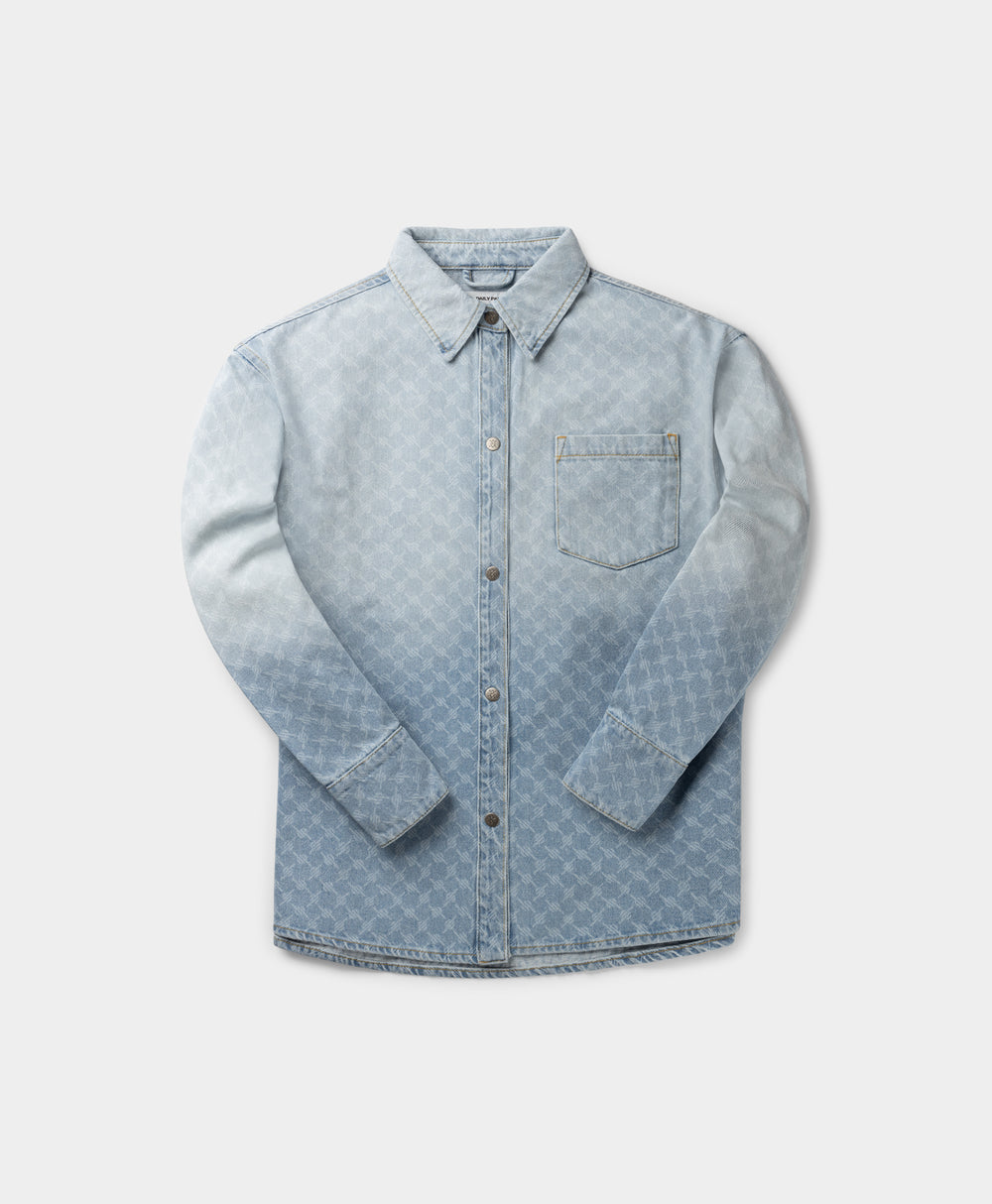 DP - Mid Blue Zella Monogram Denim Longsleeve Shirt - Packshot - Front