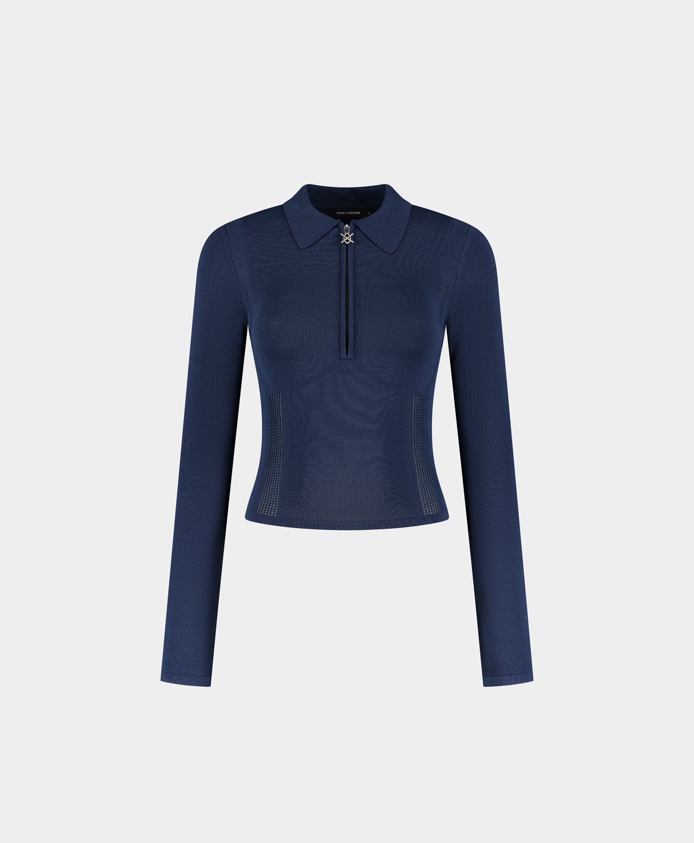 DP - Blue Zip Knit Polo Long sleeve - Packshot - front 