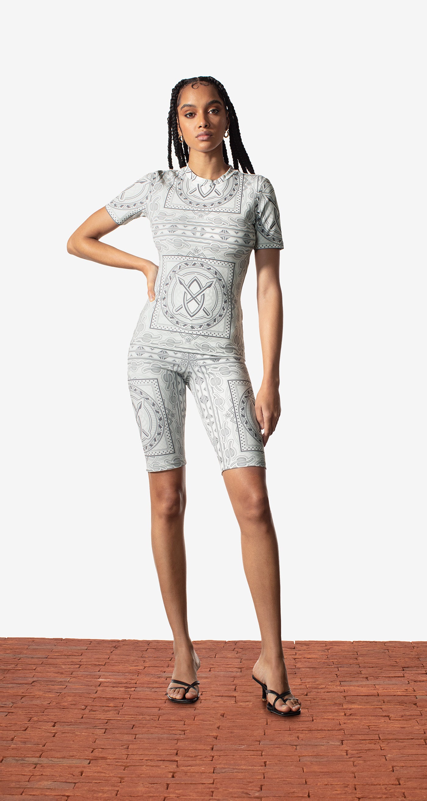 DP - Grey Bandana Madiha Shorts - Wmn - Front