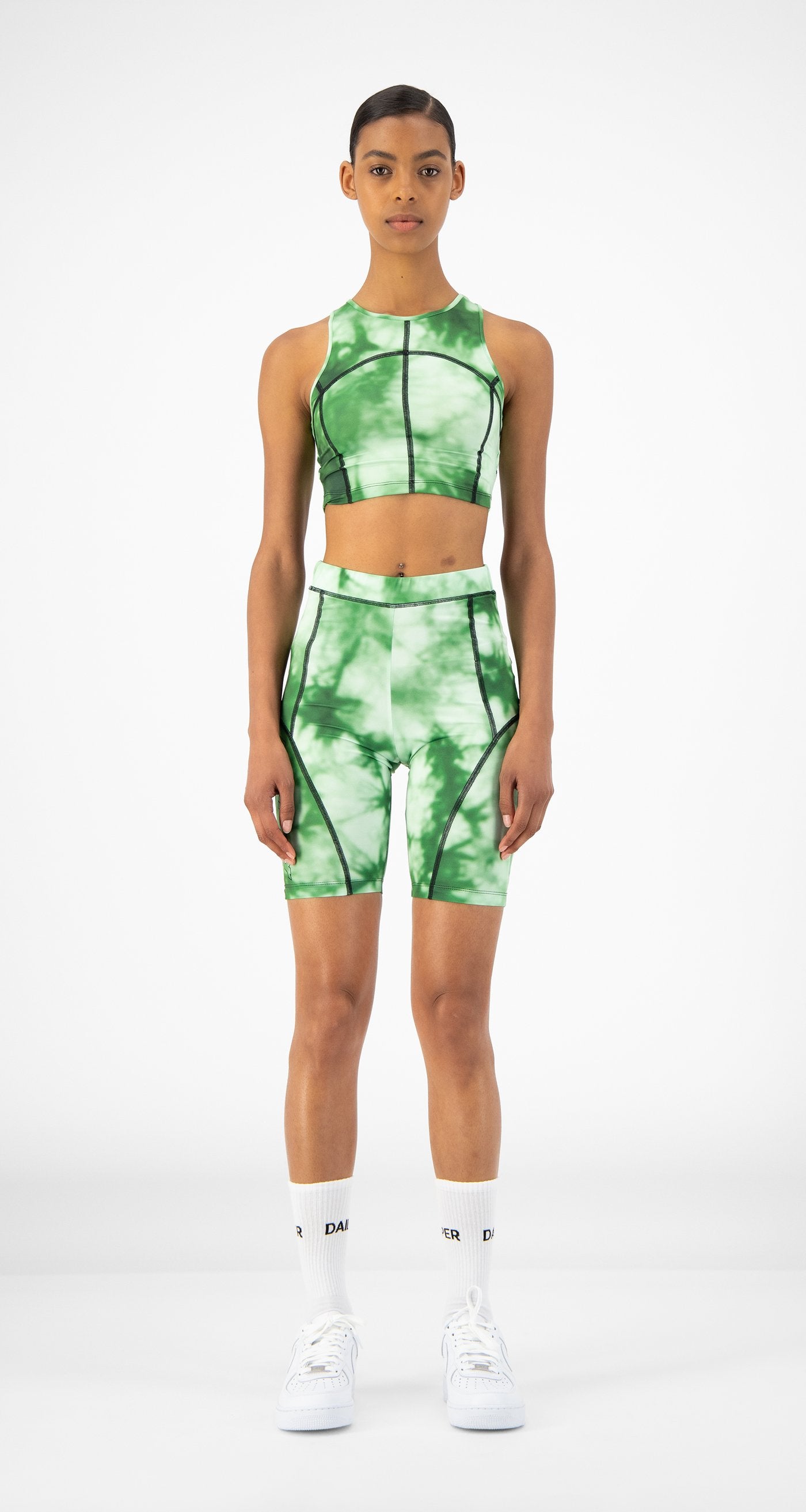 Daily Paper - Green Tie Dye Rebike Shorts - Wmn Front