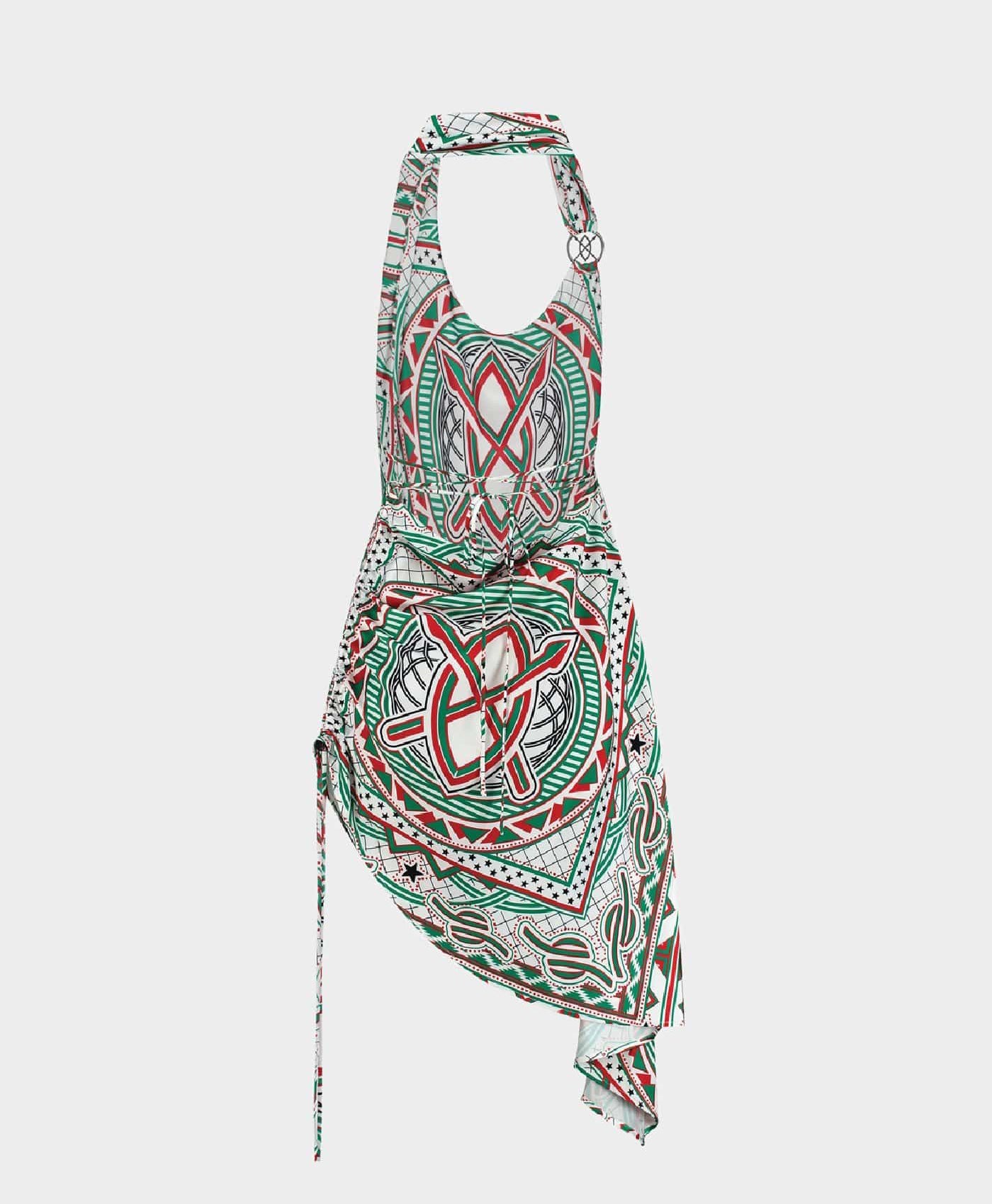 DP - Green Red Meaza Dress - Packshot - Rear