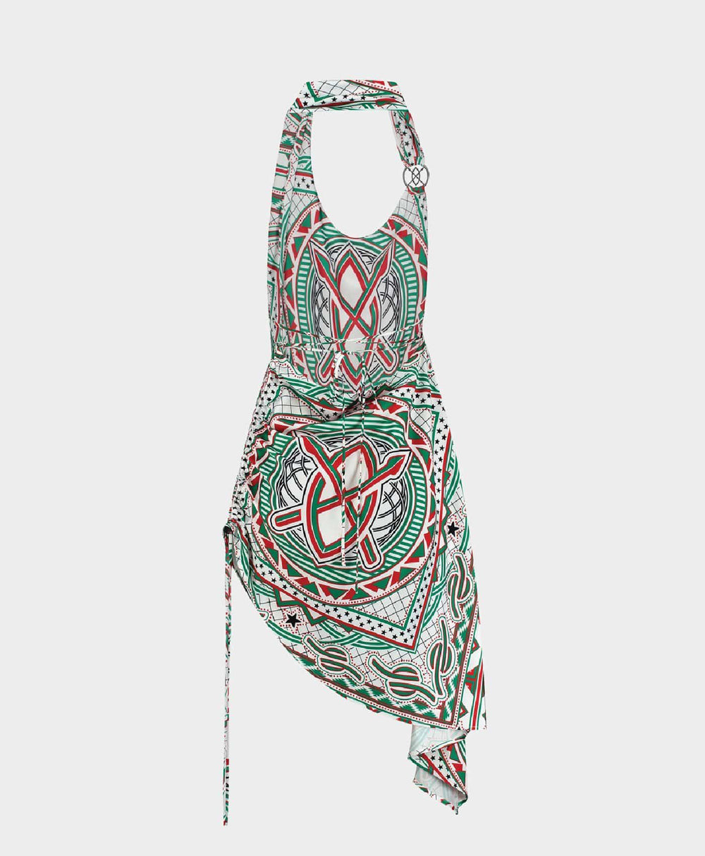 DP - Green Red Meaza Dress - Packshot - Rear