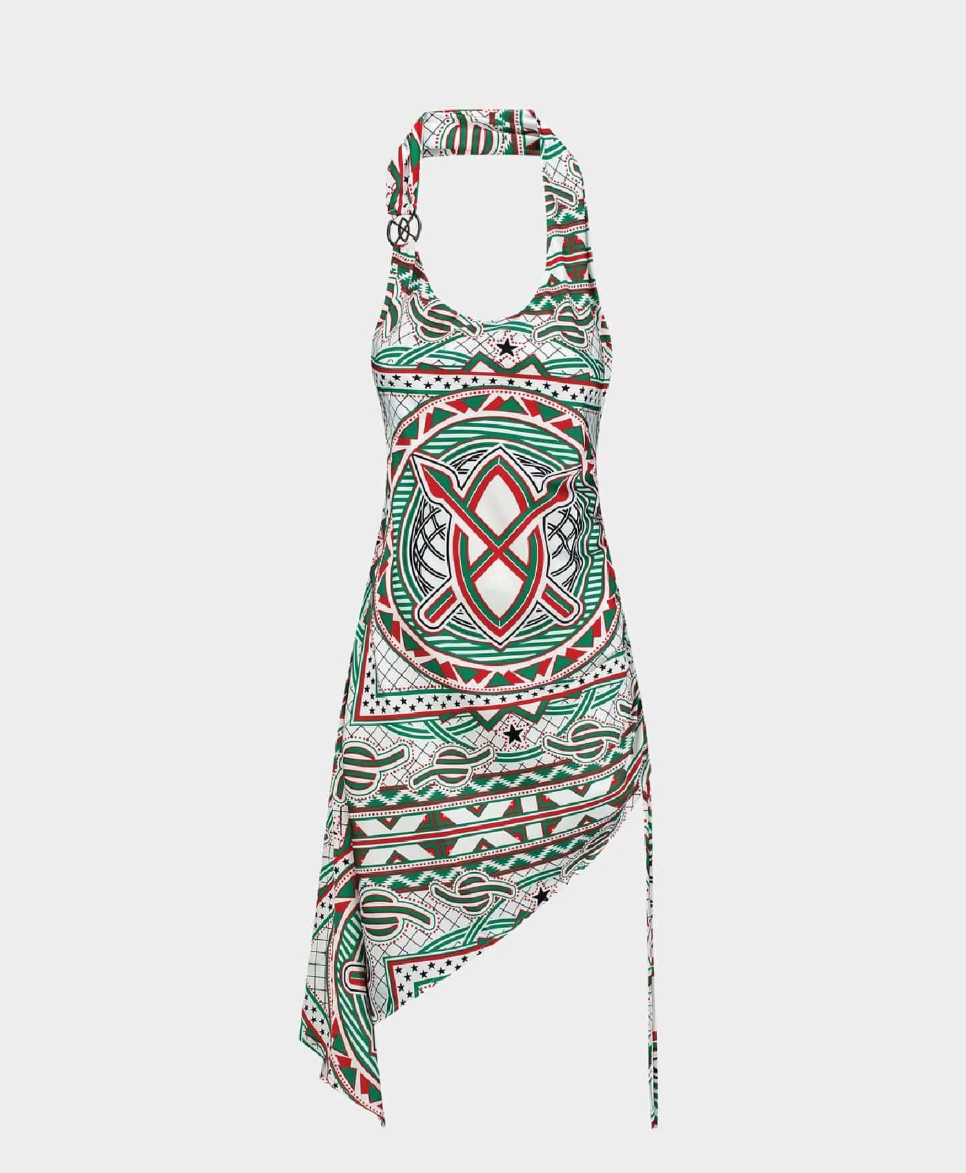 DP - Green Red Meaza Dress - Packshot - Front