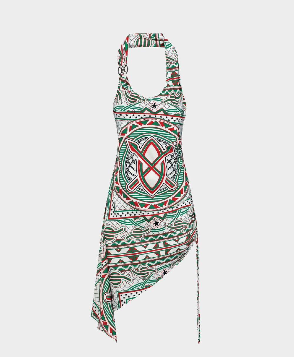 DP - Green Red Meaza Dress - Packshot - Front