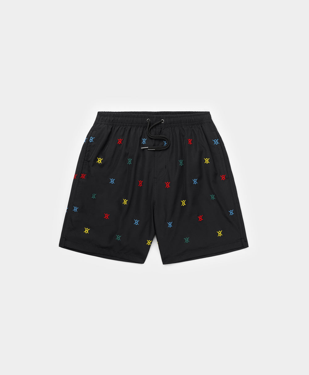 DP - Black Multicolor Reshield Swim Shorts - Packshot - Front