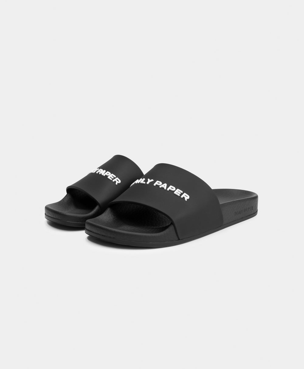 DP - Black Reslider Logo Type Sandals - Packshot - Front