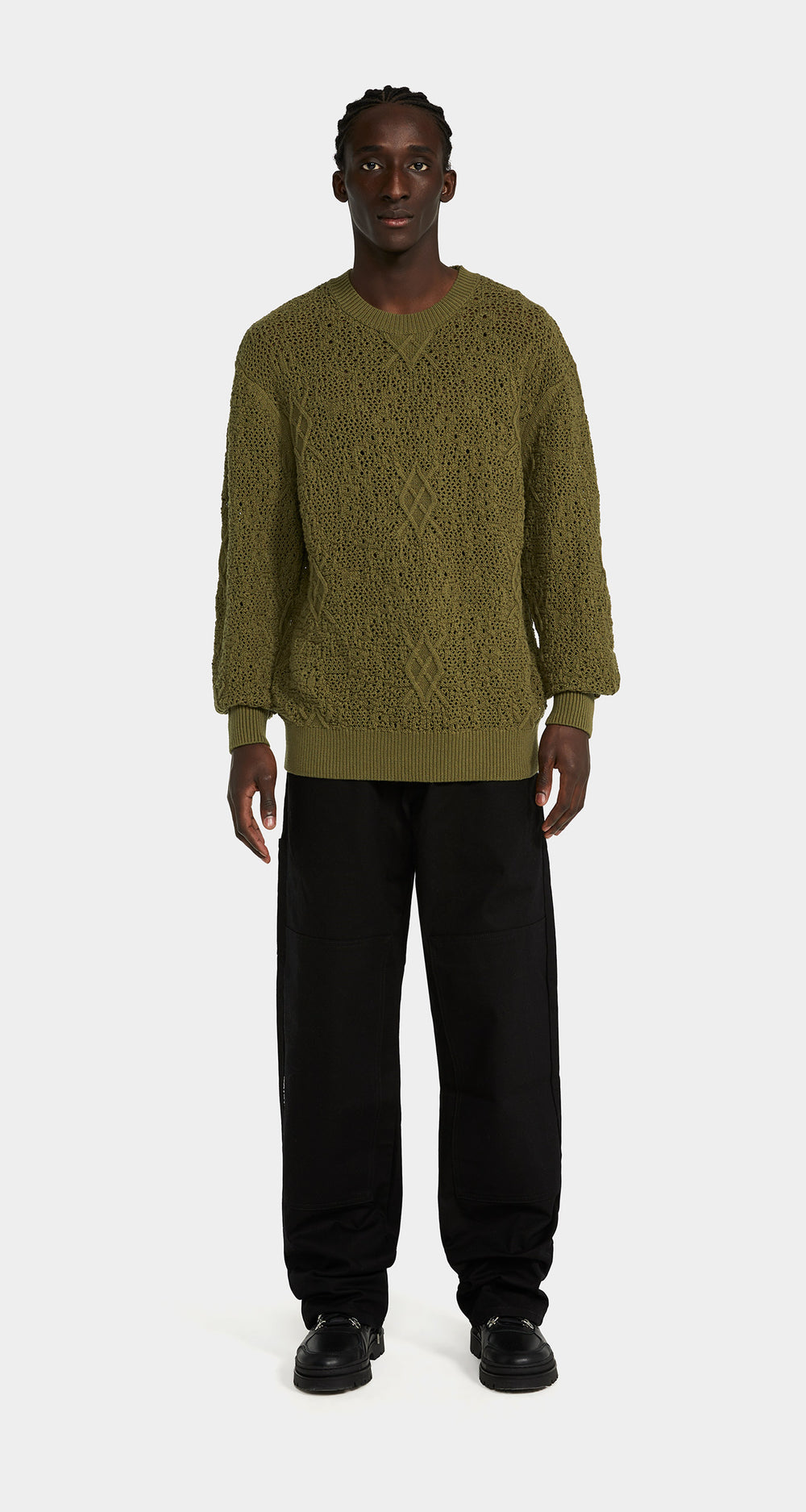 DP - Four Leaf Green Shield Crochet Sweater - Men - Front