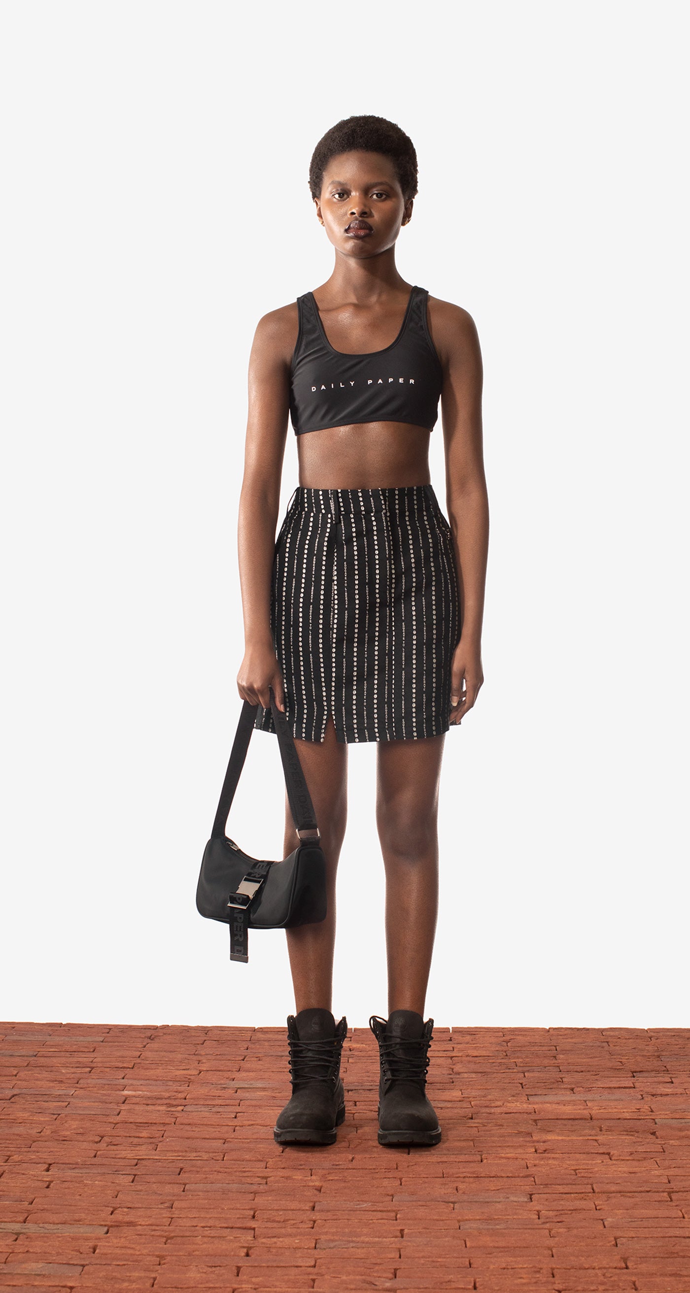 DP - Black Pinstripe Morowa Skirt - Wmn - Front Rear