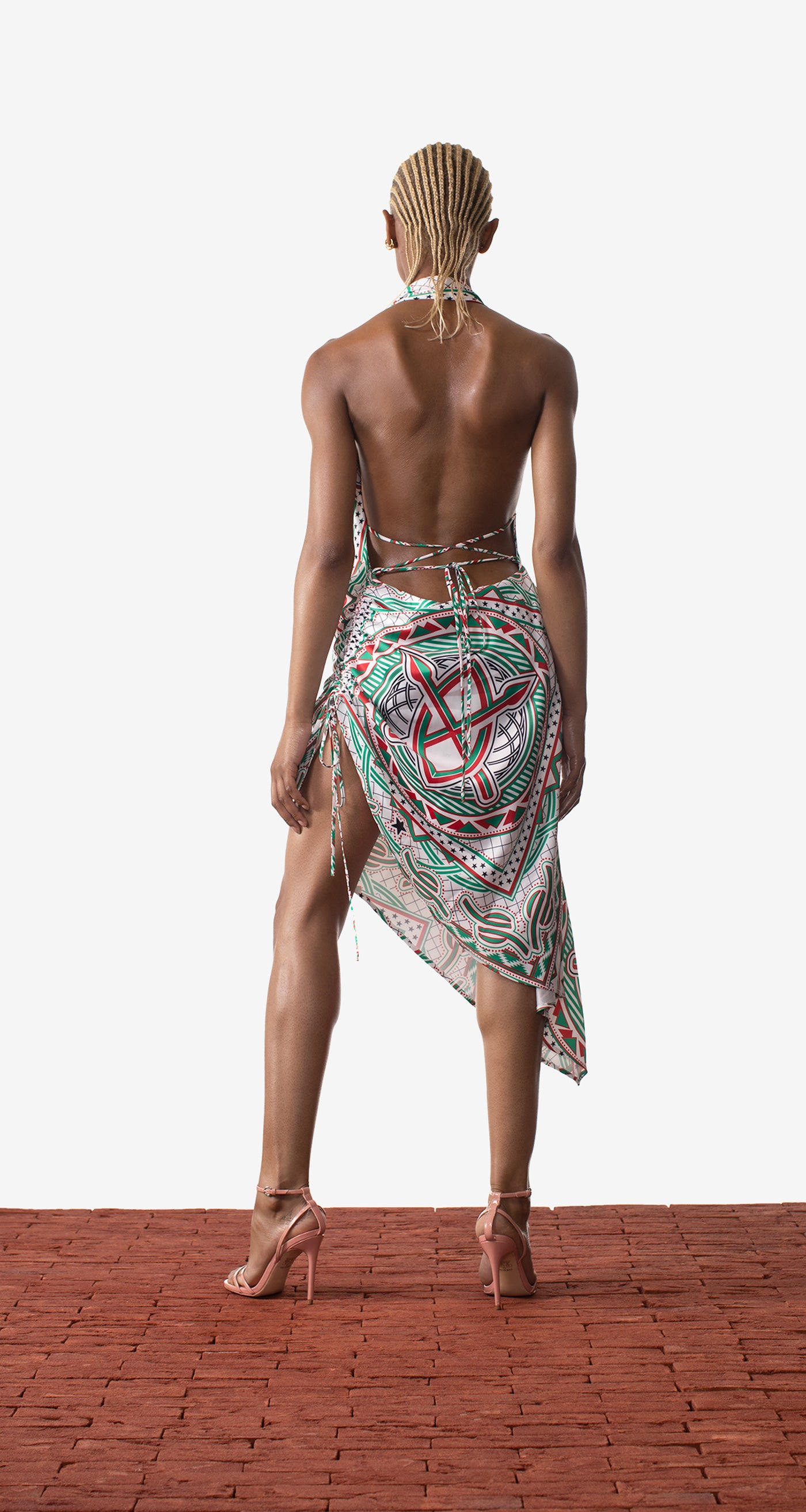 DP - Green Red Meaza Dress - Wmn - Rear