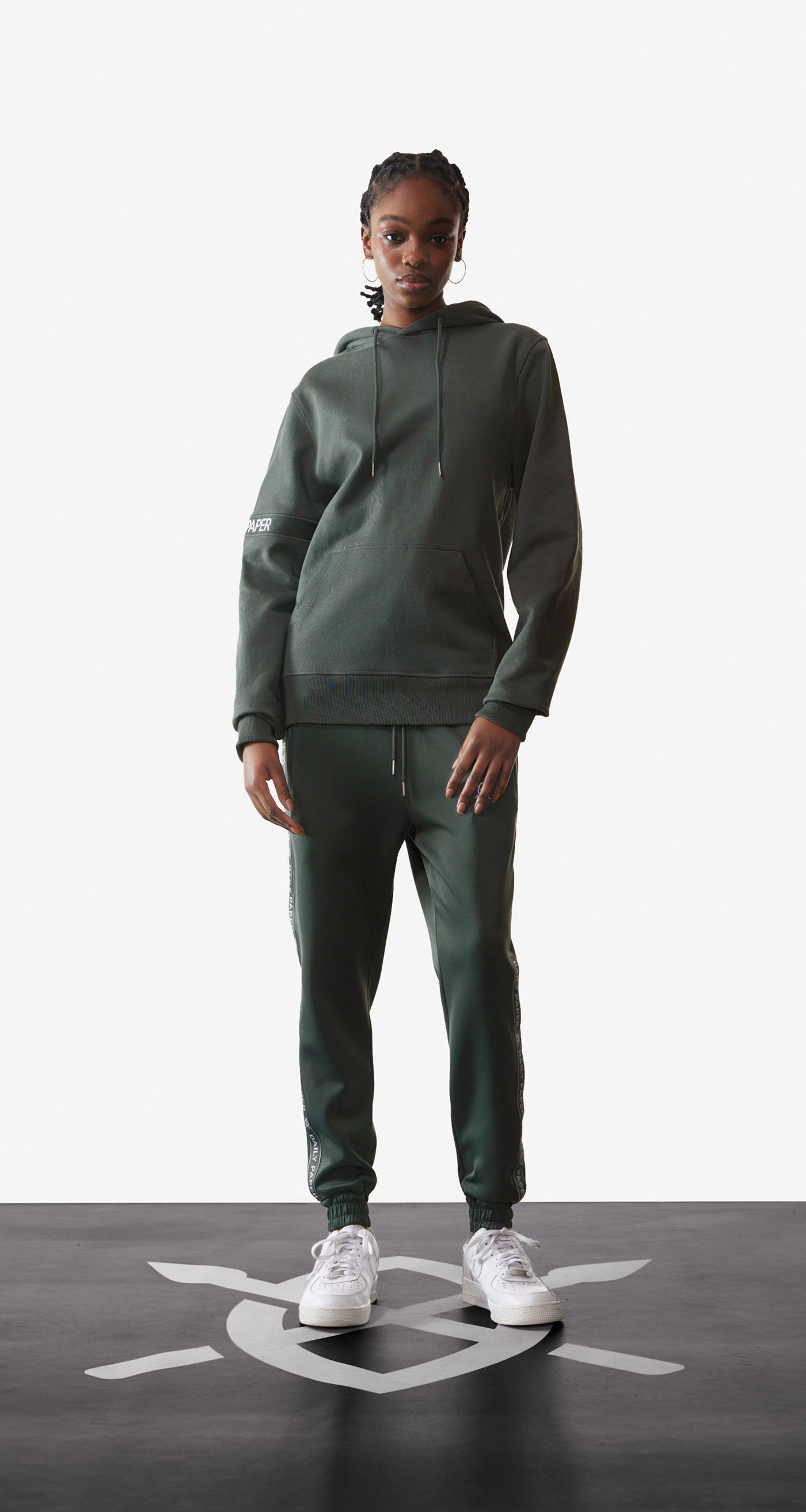 DP - Chic Green Tonal Etape Logo Trackpants - Wmn - Front Rear
