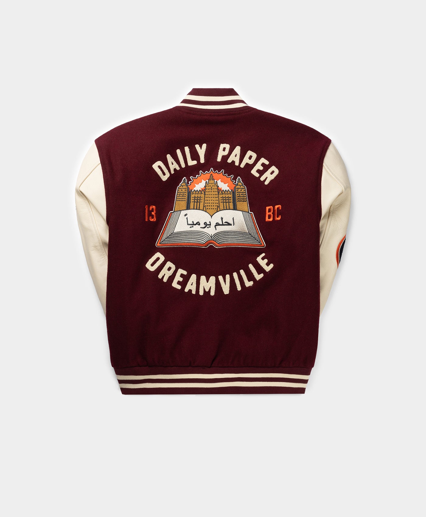 DP - Daily Paper x Dreamville Bordeaux Cream Varsity Jacket - Packshot - Front